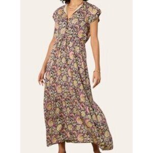 LOVE TOMAS BY EMERSON FRY Frances Frill Dress Navy Paisley Print Size XS EUC